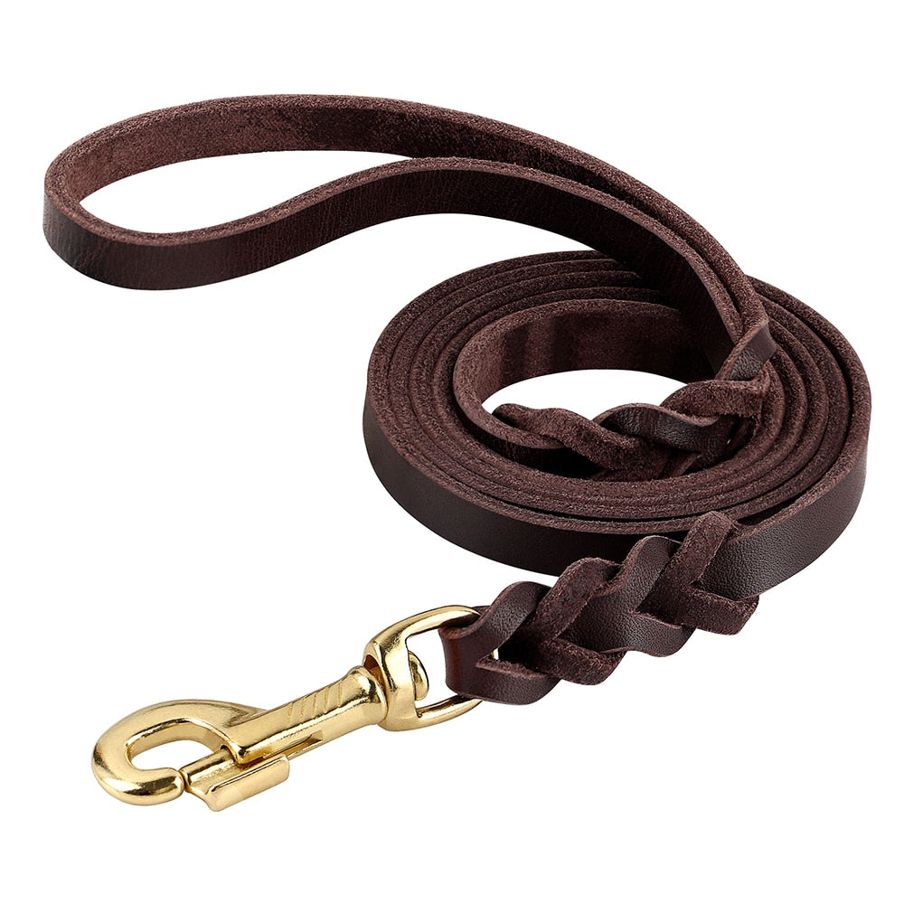 Leather Braided Dog Collars and Leash Sets