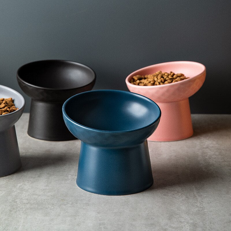 Color Ceramic Bowl Pet Eating Dishes High Foot Candy