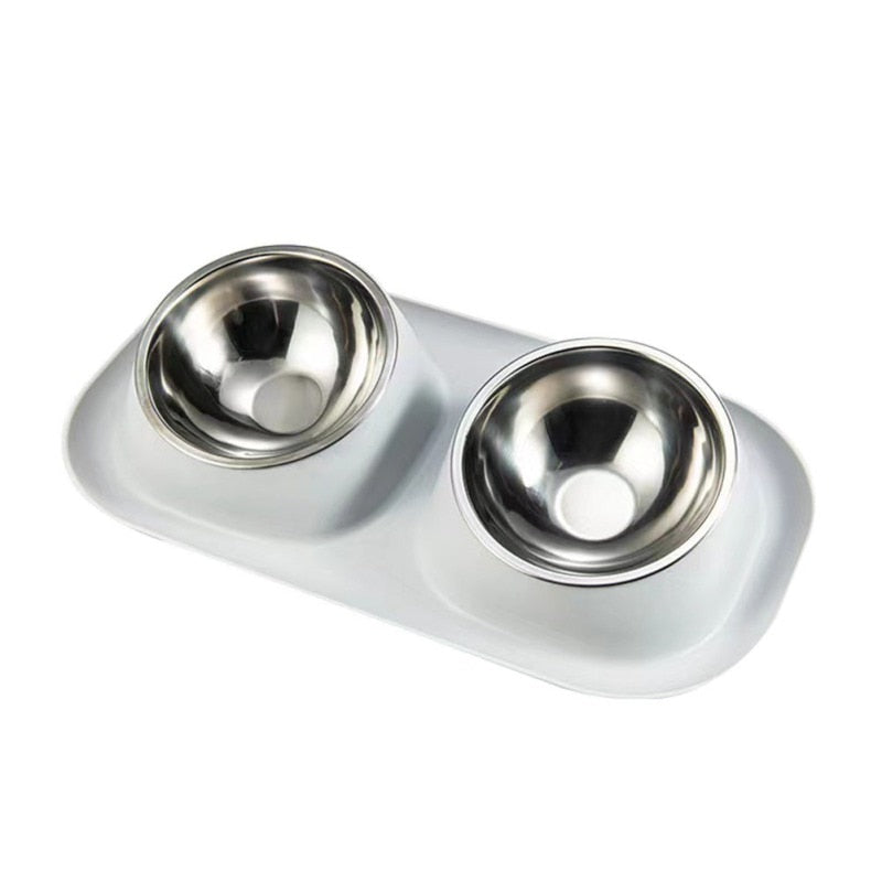 Double Bowl Stainless steel Pet Food Container with a Non-slip Base
