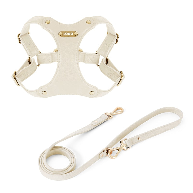 Harness Leather Dog Collar Leash Set