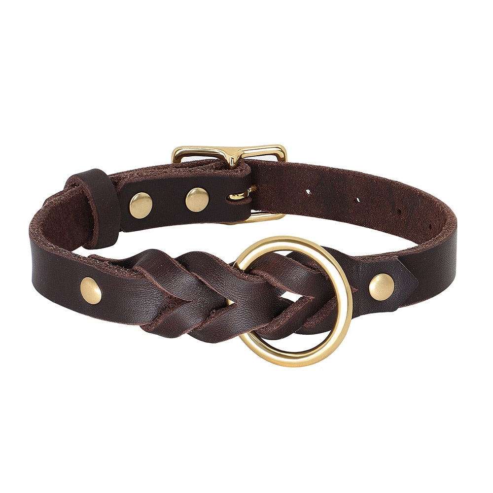 Leather Braided Dog Collars and Leash Sets