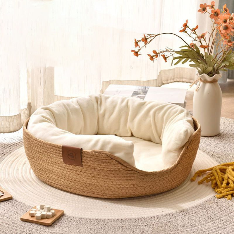 Pet Bed Sofa Handmade Bamboo Weaving Four Season Cozy Nest Baskets