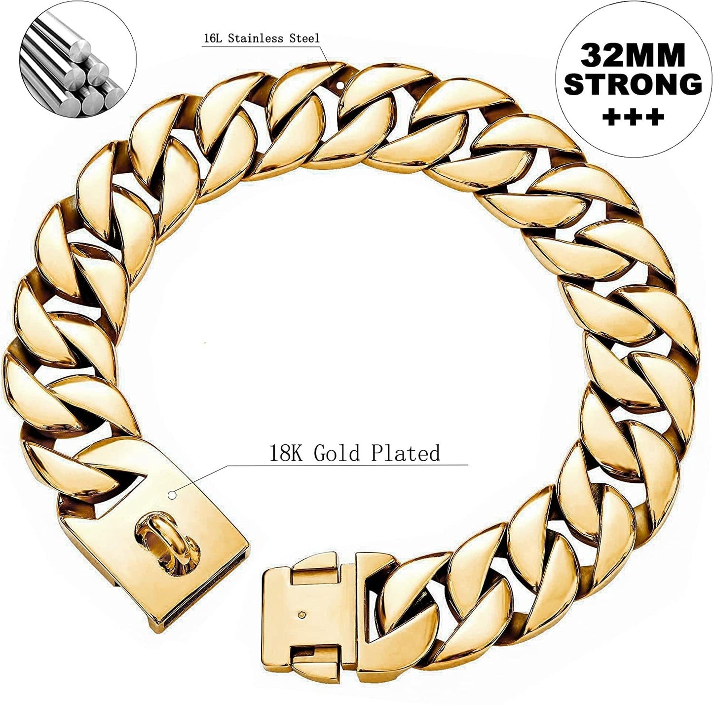 32mm Stainless Steel Dog Collar Necklaces