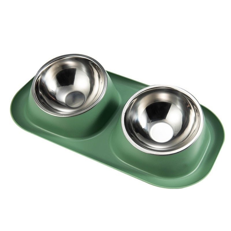 Double Bowl Stainless steel Pet Food Container with a Non-slip Base