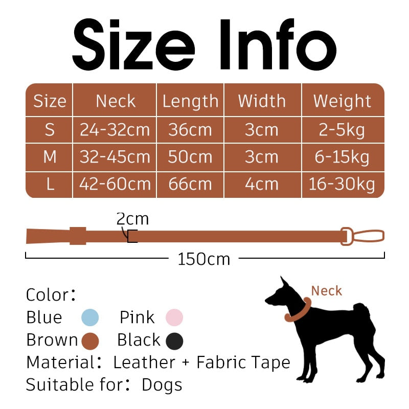 Leather Adjustable Large Service Dog Leash and Collar