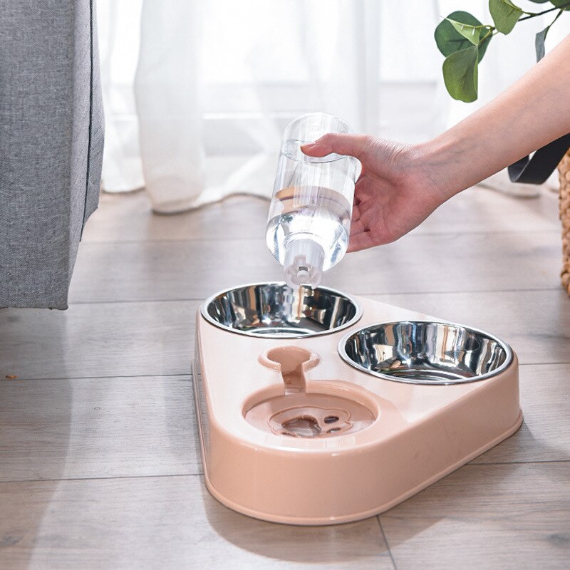 Double Bowl Pet Feeder & Stainless Drinking Automatic