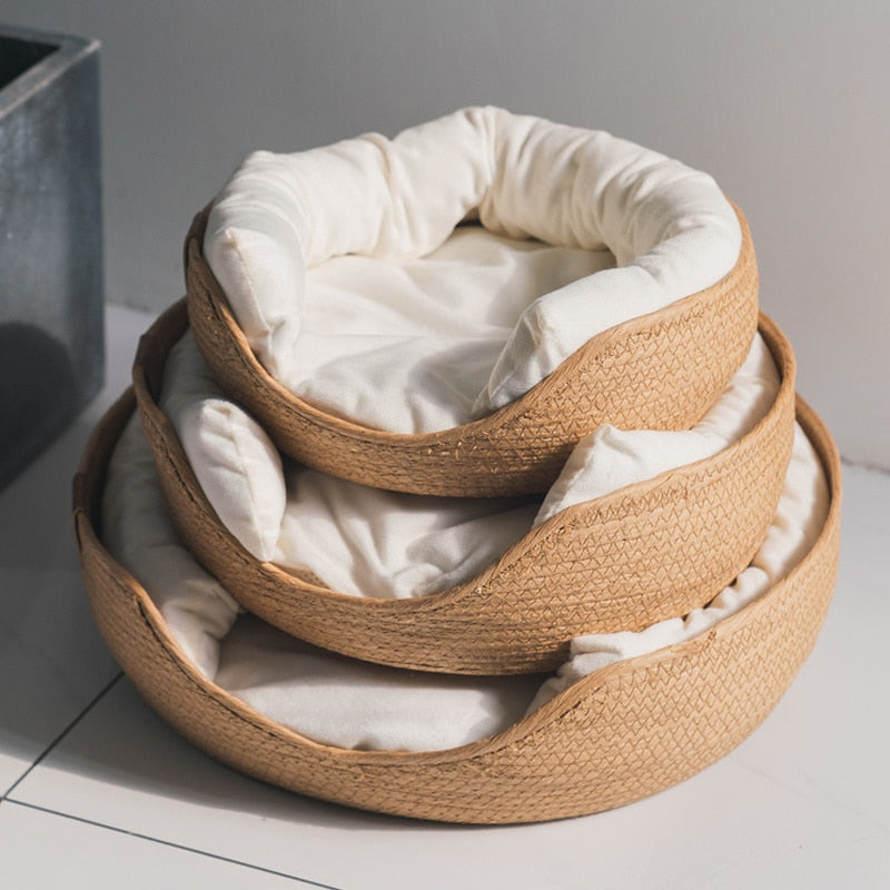 Pet Bed Sofa Handmade Bamboo Weaving Four Season Cozy Nest Baskets
