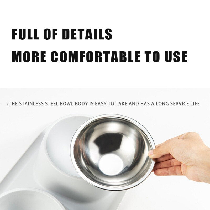 Double Bowl Stainless steel Pet Food Container with a Non-slip Base