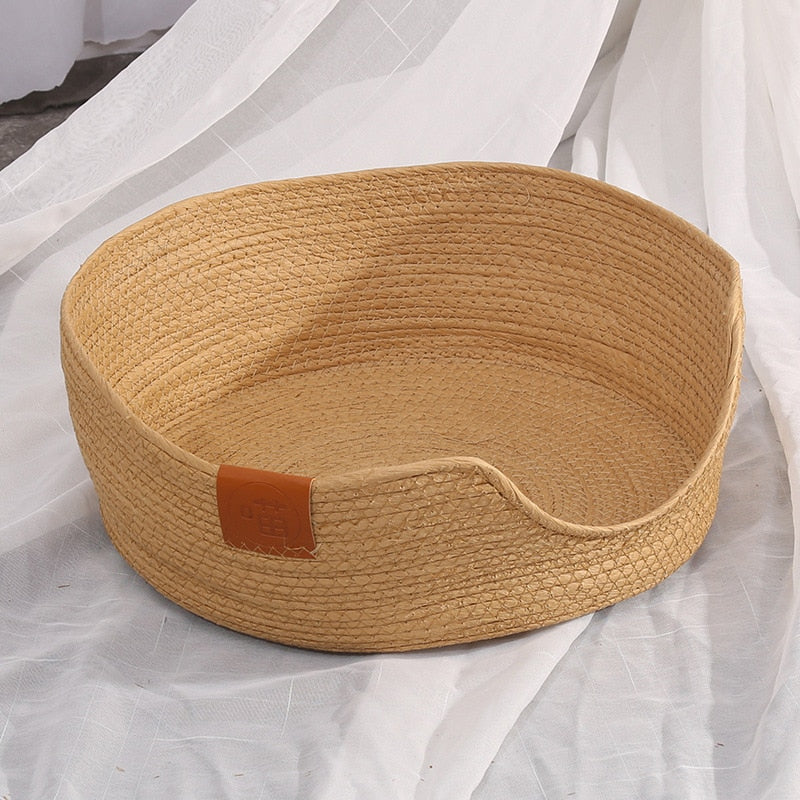 Pet Bed Sofa Handmade Bamboo Weaving Four Season Cozy Nest Baskets