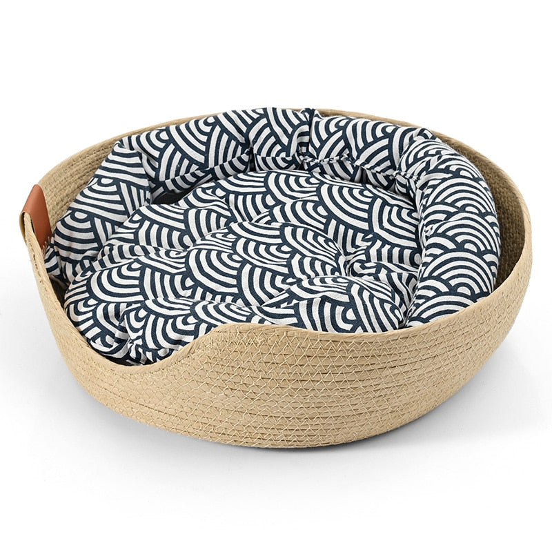 Pet Bed Sofa Handmade Bamboo Weaving Four Season Cozy Nest Baskets
