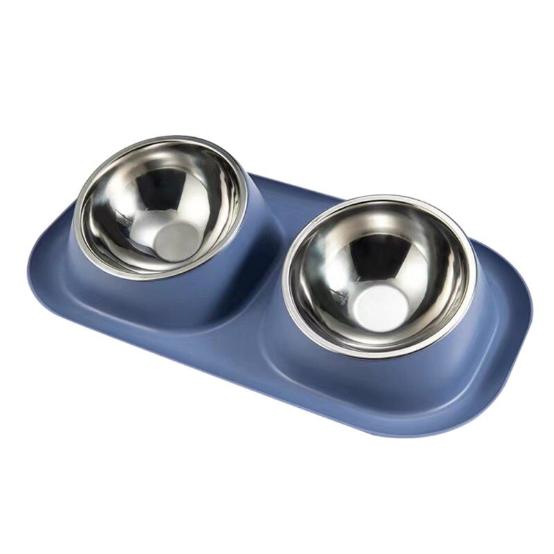 Double Bowl Stainless steel Pet Food Container with a Non-slip Base
