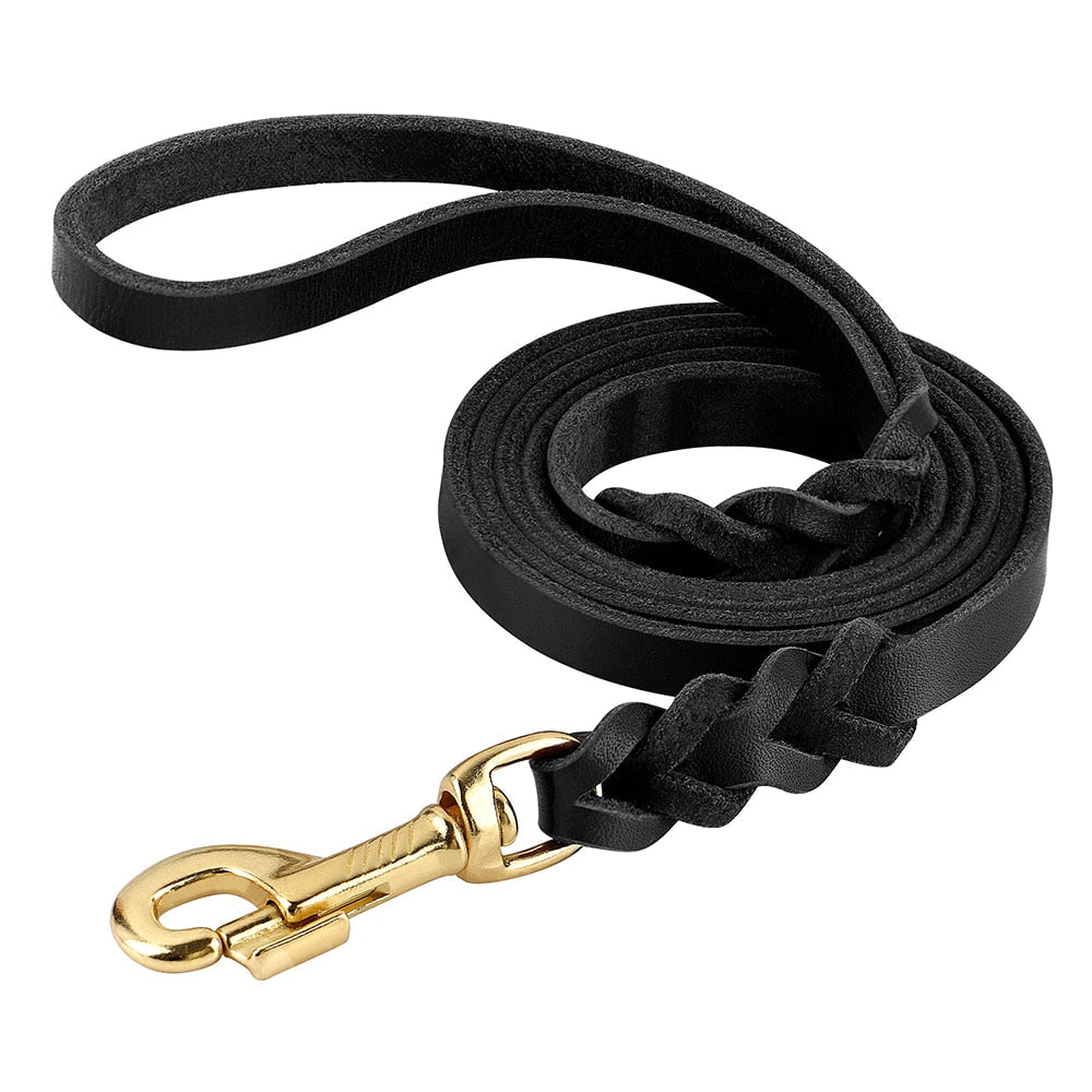 Leather Braided Dog Collars and Leash Sets