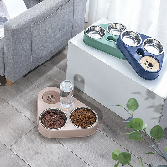 Double Bowl Pet Feeder & Stainless Drinking Automatic