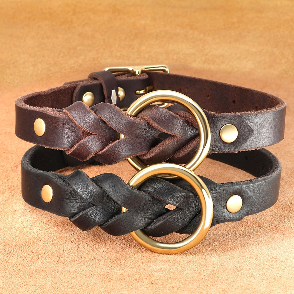 Leather Braided Dog Collars and Leash Sets