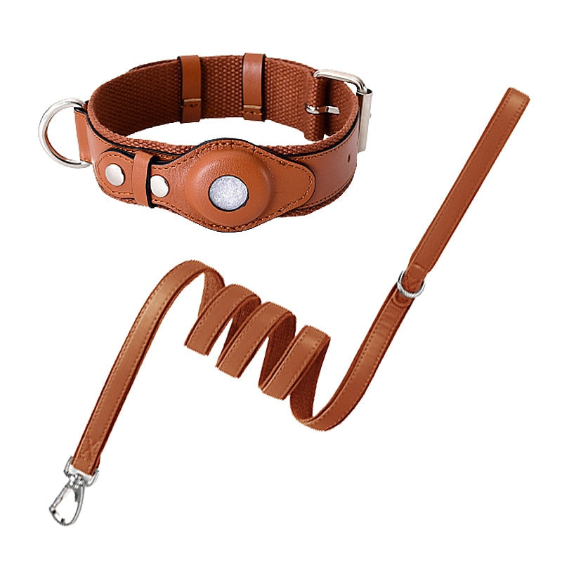 Leather Adjustable Large Service Dog Leash and Collar